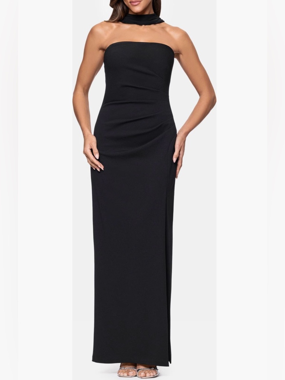 Xscape Black Drape Scuba Cocktail Dress RC469